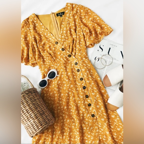 Lulus Butter/Yellow Midi Dress - Picture 1 of 4